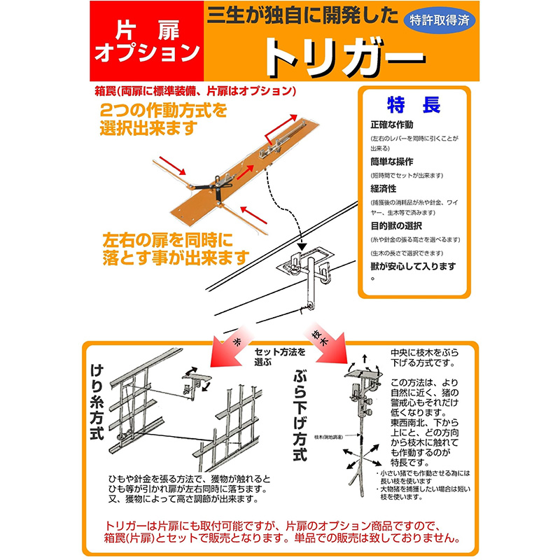 イノシシ・シカ・クマ用箱罠（片扉）トリガー式へ変更