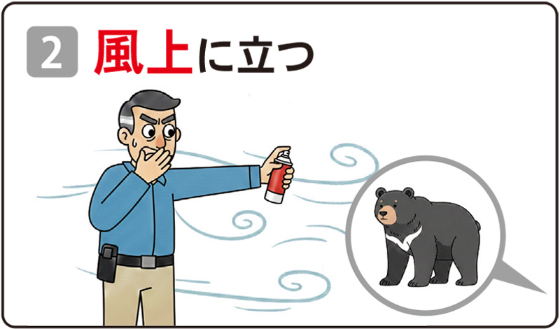 熊撃退スプレー　風上に立つ