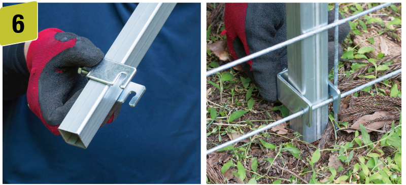 「柵っと締めタロウ」にてワイヤメッシュと中間支柱を固定