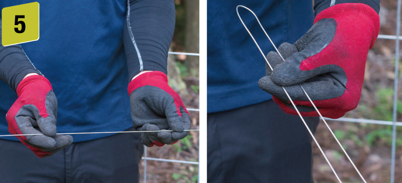 結束線で支柱とメッシュパネルを3カ所結束1