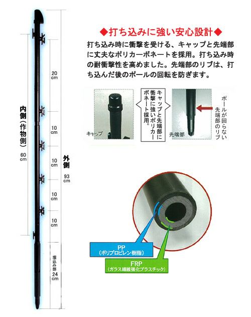 ガイシ付FRP支柱 FRP93(50本入)（旧：アニマルポールFRP） 鳥獣被害対策ドットコム