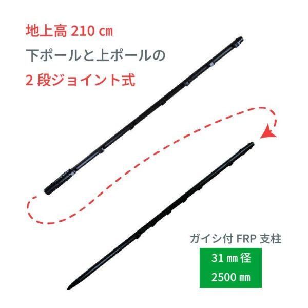 ガイシ付FRP支柱 FRP250(10本入)（旧：アニマルポールFRPサル）