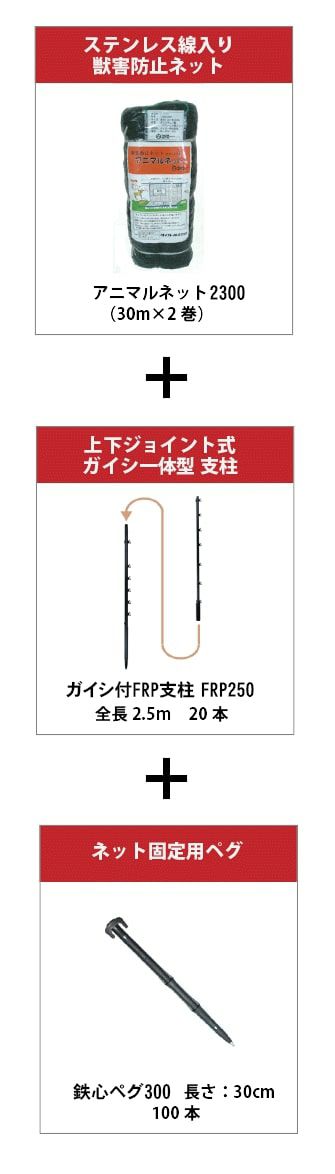 防獣ネット アニマルネット2300／60m資材セット（地上高2.1m）