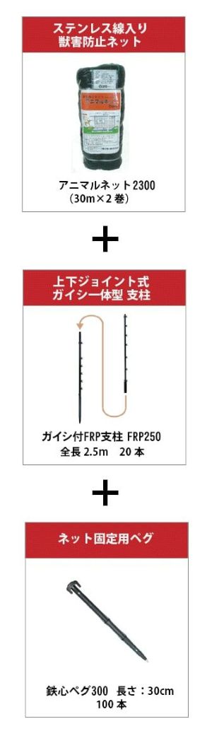 防獣ネット アニマルネット2300／60m資材セット（地上高2.1m）